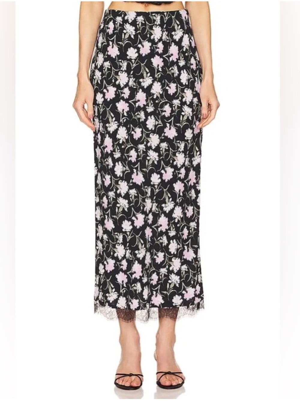 LoveShackFancy Castle Floral Crepe Midi Skirt in Night Pearl